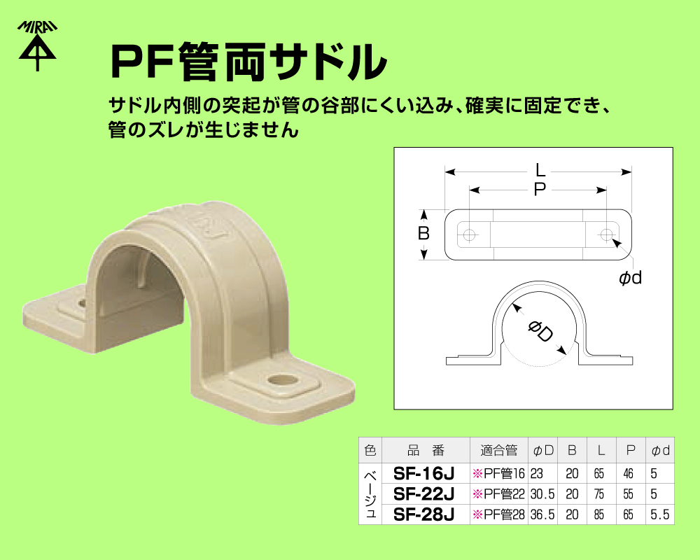 【未来工業】 PF管φ28用両サドル SF-28