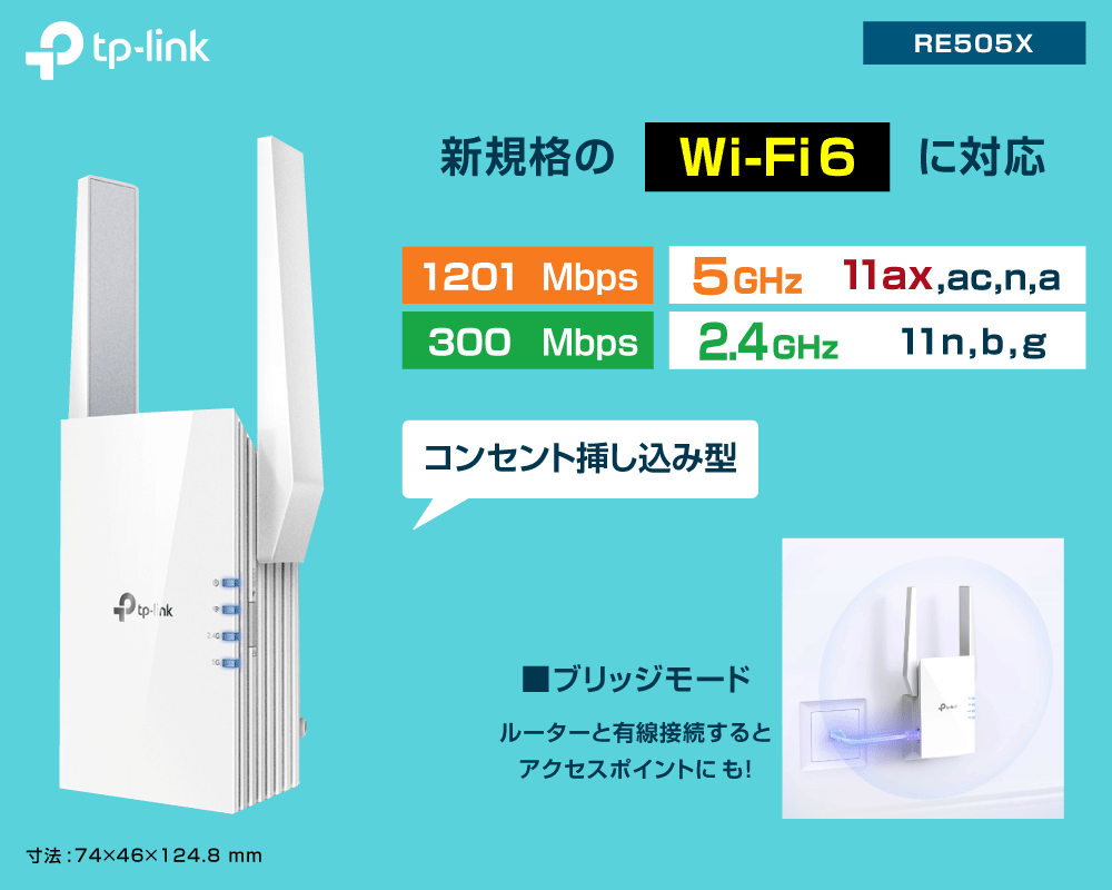 無線LAN中継器 (アクセスポイントもOK) 新規格 Wi-Fi6対応 1500Mbps TP 