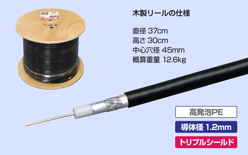 【屋外用・5C引込線】 S-5C-HFBT(トリプル)【導体径1.2mm】250m巻 木製リール巻