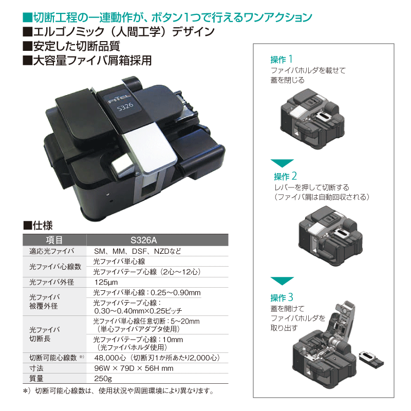 【古河電工】光ファイバー用カッター 安定した切断品質 単～12心用 S326A