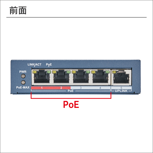 10/100Mbps PoEスイッチングハブ 5ポート(PoE+対応 4ポート) 最大60W給電