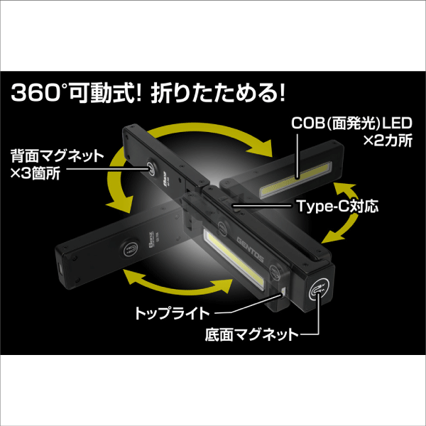 ※販売終了予定品※【GENTOS】Ganzバータイプワークライトシリーズ USB充電式折り畳み式ハイパワーバーライト（明るさ50～600ルーメン） GZ-705