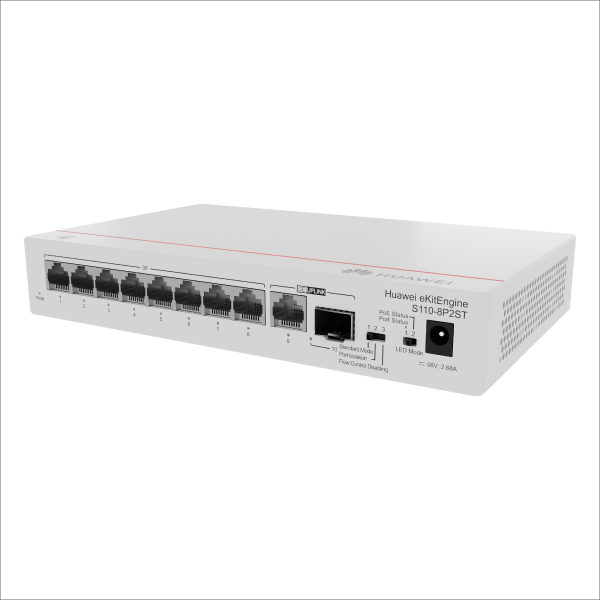 【HUAWEI】eKitEngine アンマネージドスイッチ（ダウンリンクポート：PoE+ポート×8、アップリンクポート：GE RJ45ポート×1、GE SFPポート×1）S110 シリーズ S110-8P2ST