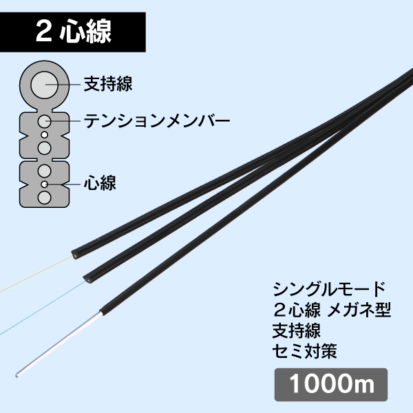 【リール巻】光ドロップケーブル メガネタイプ SM 2心線(単心線) 1000m巻