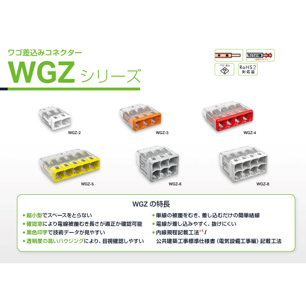 WAGO 差込コネクター WGZ-3【ワゴ】3本用【100個入】超小型!電線が差し込みやすく、抜けにくい