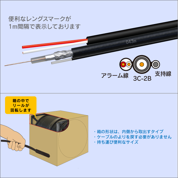 【支持線付】 3C-2B-A + 警報2心(0.9mm)  長さ:200m リール内蔵箱