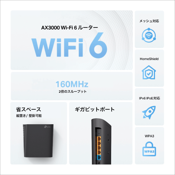 【TP-LINK】AX3000 Wi-Fi 6ルーター Archer AX3000