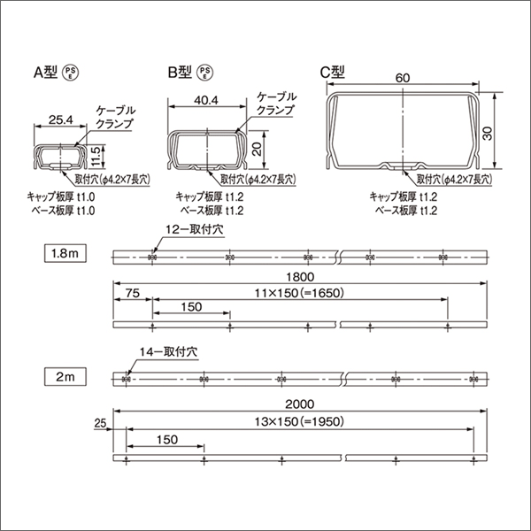 【Panasonic】メタルモール 本体（屋内専用）1.8m A型（ホワイト） DZA100KW