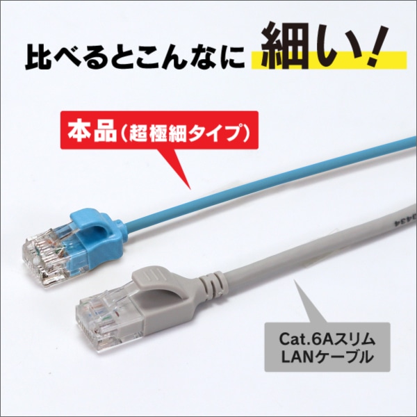 超極細タイプLANケーブル　コネクター付　U/UTP　Cat.6A　ブラック 0.5ｍ