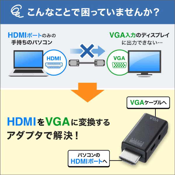 【サンワサプライ】HDMI－VGA変換アダプタ（オーディオ出力付き） AD-HD25VGA