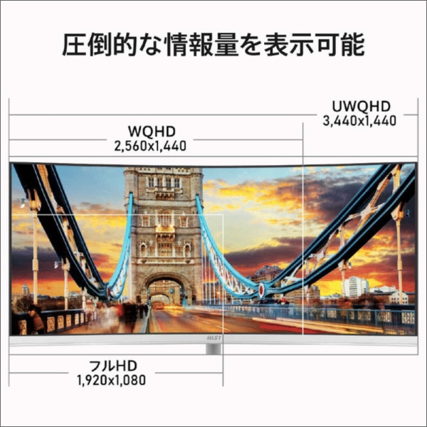 【MSI】PROシリーズ PCモニター（ホワイト）34型 UWQHD（3440×1440）曲面型（120Hz） PRO MP341CQW E12