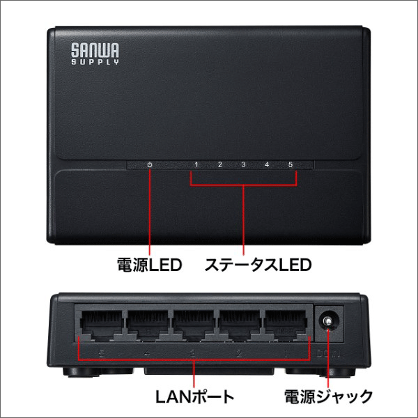 【サンワサプライ】スイッチングハブ（5ポート・マグネット付き） LAN-SWHP501BK