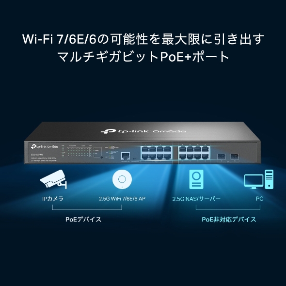 【TP-LINK】Omada 2.5G 16ポート 10GE SFP+ 2ポート L2+ マネージスイッチ（PoE+8ポート搭載） SG3218XP-M2