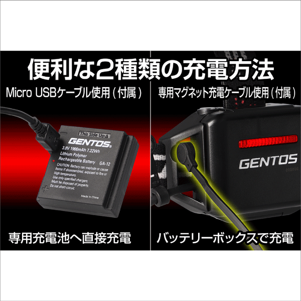 【GENTOS】Gシリーズ 専用充電池付きヘッドライト（USB充電式）明るさ50～450ルーメン GH-101RG