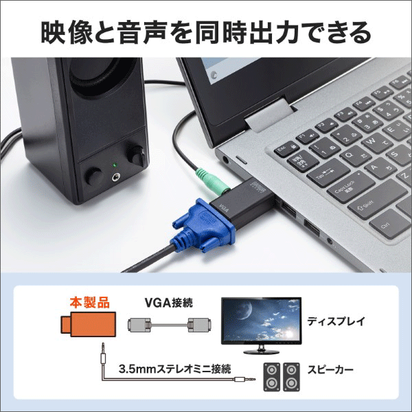 【サンワサプライ】HDMI－VGA変換アダプタ（オーディオ出力付き） AD-HD25VGA