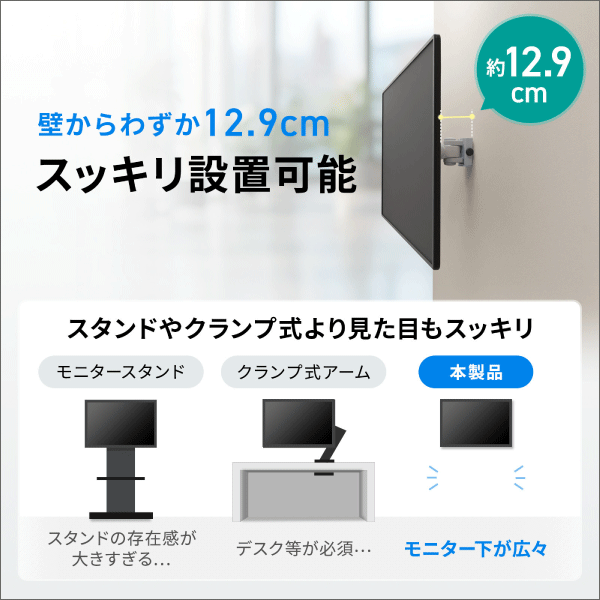 【サンワサプライ】モニターアーム（耐荷重12kg）パン・チルト角度調整 CR-LA303