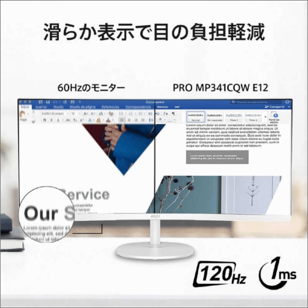【MSI】PROシリーズ PCモニター（ホワイト）34型 UWQHD（3440×1440）曲面型（120Hz） PRO MP341CQW E12