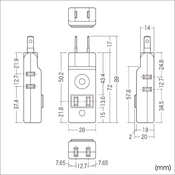 【サンワサプライ】スイングミニタップ（2P・4個口・ブラック） TAP-AC10BK