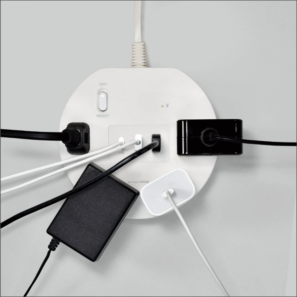 【ELPA（朝日電器）】PD対応 USB 丸形 集中スイッチ付タップ4個口（ホワイト） WLS-R4322BUC(W)