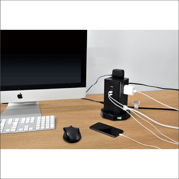 【ELPA（朝日電器）】PD対応 USB タワー型 集中スイッチ付タップ WBS-TW12442BUC(BK)