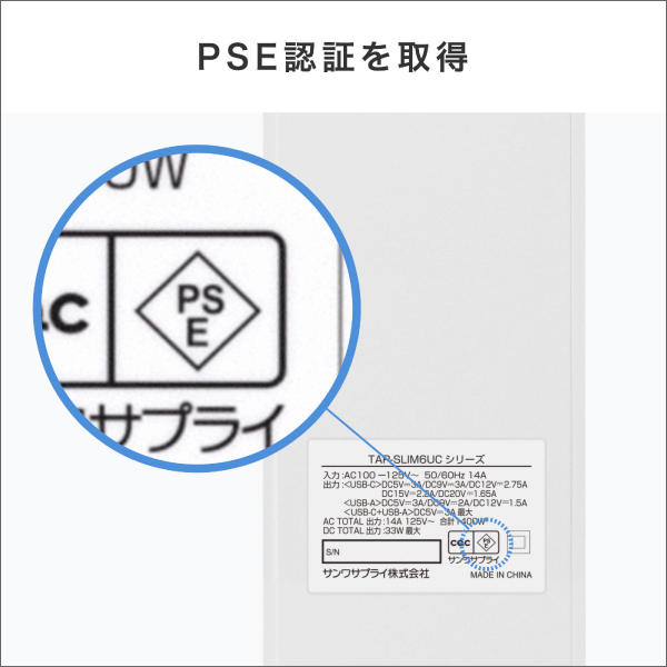 【サンワサプライ】スリムタップ（AC6個口、A1＋C1、PD33W、1.5m、ホワイト） TAP-SLIM6UC-15W