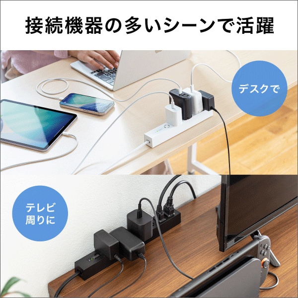 【サンワサプライ】スリムタップ（AC4個口、マグネット付き、雷ガード付き）ホワイト TAP-SPSLIM4MG-2W