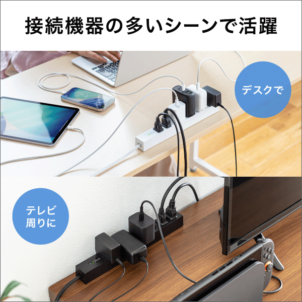 【サンワサプライ】スリムタップ（AC6個口、マグネット付き、雷ガード付き）ホワイト TAP-SPSLIM6MG-2W