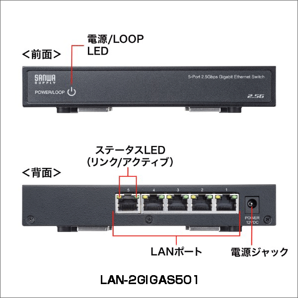 【サンワサプライ】2.5G対応 スイッチングハブ（5ポート） LAN-2GIGAS501