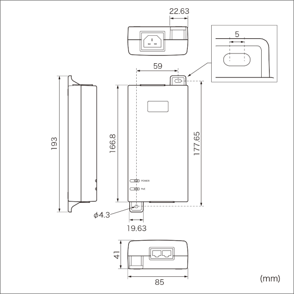 【サンワサプライ】PoEインジェクター（電源内蔵、IEEE802.3bt（75W）対応） LAN-GIHINJ6