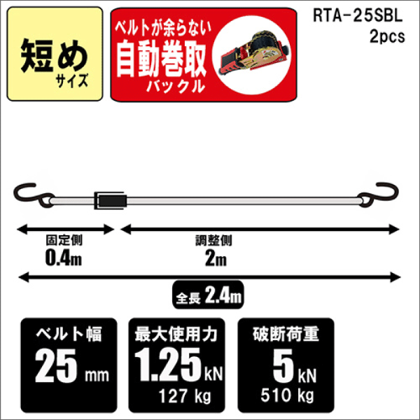 【SK11】ラチェット式荷締機自動巻（全長1.8m） RTA-2518S