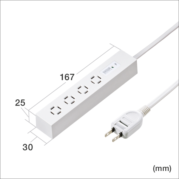 【サンワサプライ】スリムタップ（AC4個口、マグネット付き、雷ガード付き）ホワイト TAP-SPSLIM4MG-2W
