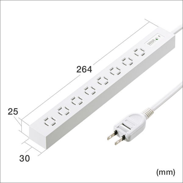 【サンワサプライ】スリムタップ（AC8個口、マグネット付き、雷ガード付き）ホワイト TAP-SPSLIM8MG-2W
