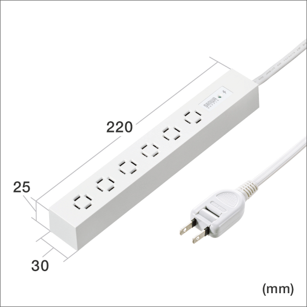 【サンワサプライ】スリムタップ（AC6個口、マグネット付き、雷ガード付き）ホワイト TAP-SPSLIM6MG-2W