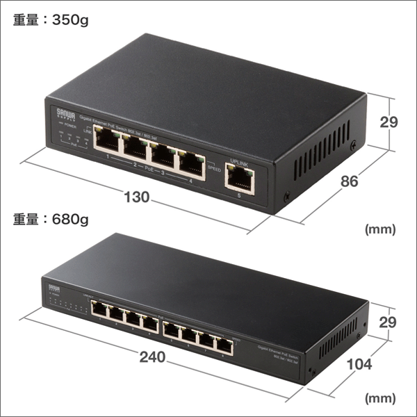 【サンワサプライ】ギガビット対応PoEスイッチングハブ（5ポート、マグネット付き） LAN-GIGAPOE55
