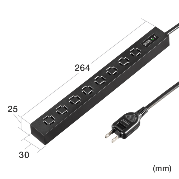 【サンワサプライ】スリムタップ（AC8個口、マグネット付き、雷ガード付き）ホワイト TAP-SPSLIM8MG-2W