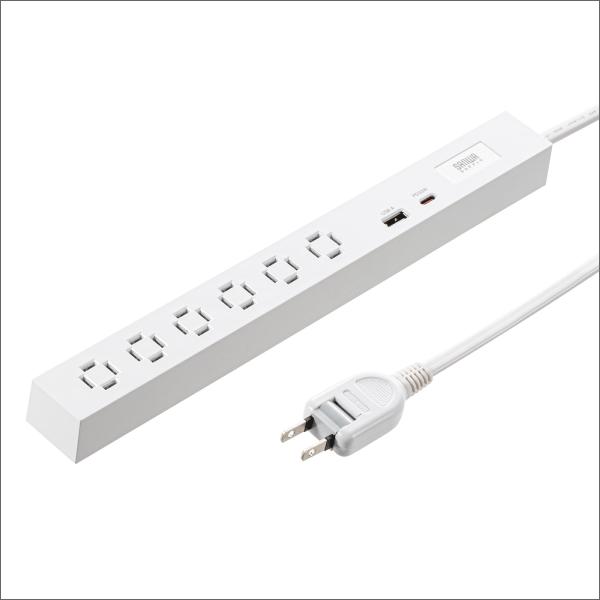 【サンワサプライ】スリムタップ（AC6個口、A1＋C1、PD33W、1.5m、ホワイト） TAP-SLIM6UC-15W