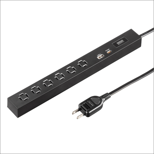 【サンワサプライ】スリムタップ（AC6個口、A1＋C1、PD33W、1.5m、ホワイト） TAP-SLIM6UC-15W