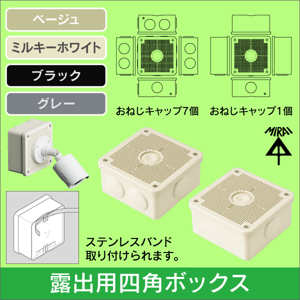 【未来工業】 露出用四角ボックス ミルキーホワイト（キャップ×7）