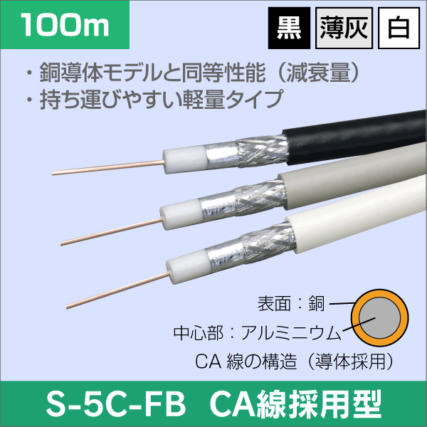 (4K8K対応)【CA導体】5C 同軸 100m巻 (薄灰)