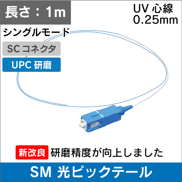 SM ピッグテール SCコネクタ UPC研磨 SM 1m φ0.25 UV心線