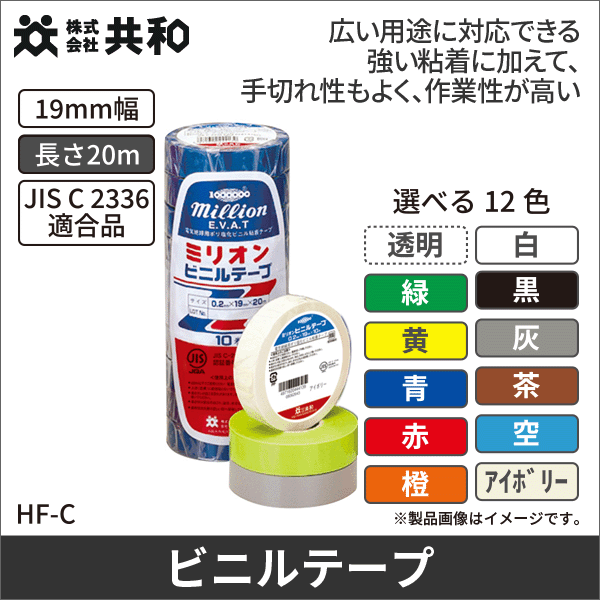 【共和】ミリオン 電気絶縁用ビニルテープ（透明）19mm×20m HF-530-C