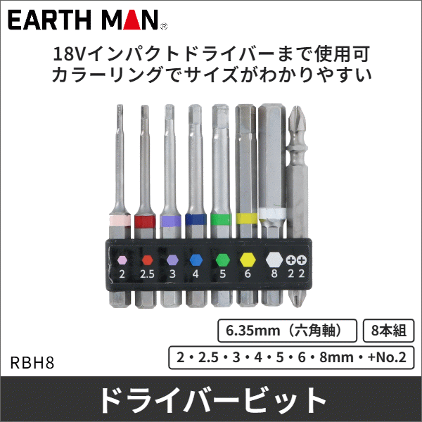 【EARTH MAN】六角ビットセット（8本組） RBH8