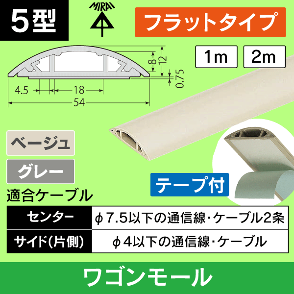 【未来工業】 ワゴンモール5型フラット テープ付【ベージュ/2m】