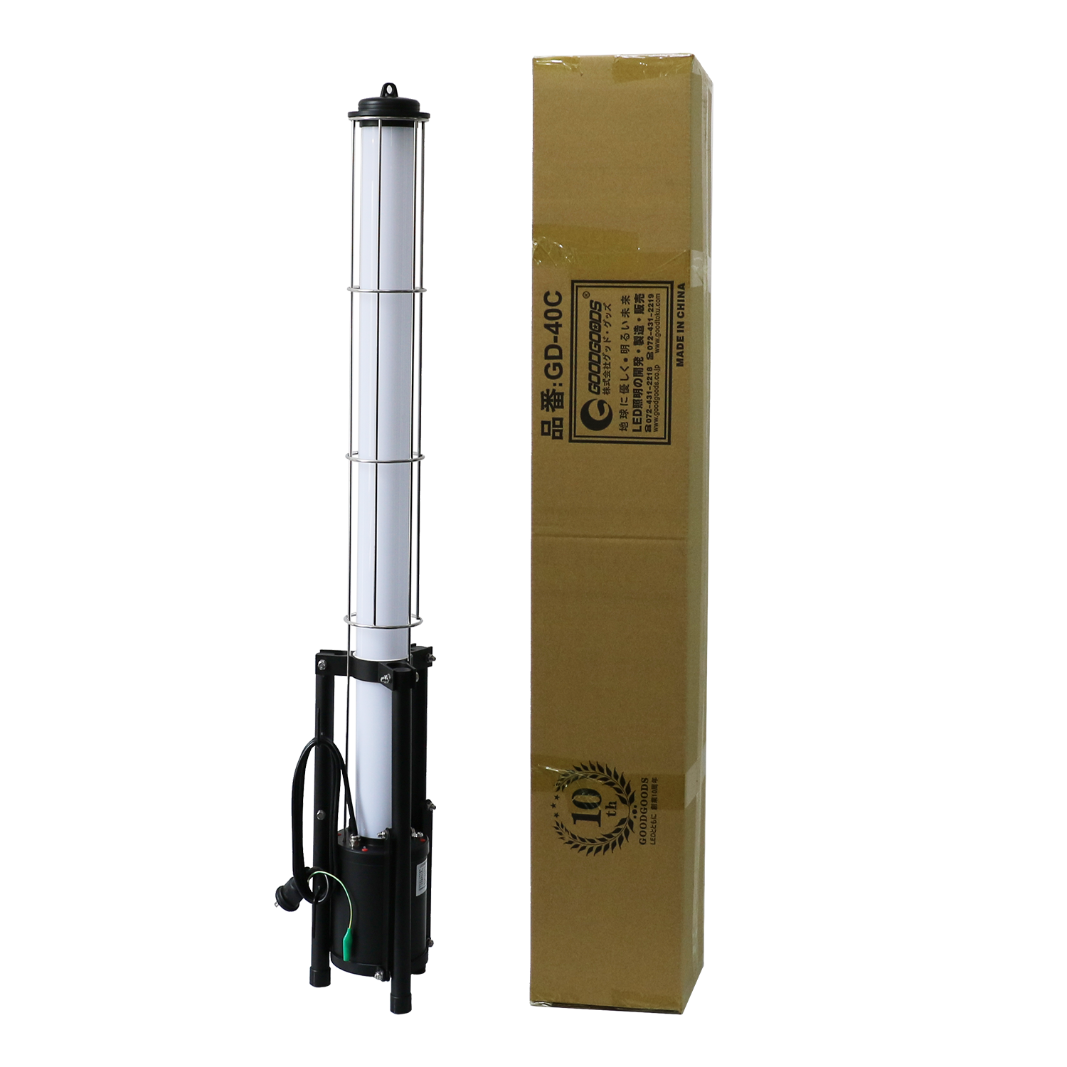 【グッド・グッズ】LED円柱ライト 40W 充電式 2WAY電源 4000lm 三脚スタンド付き GD-40C