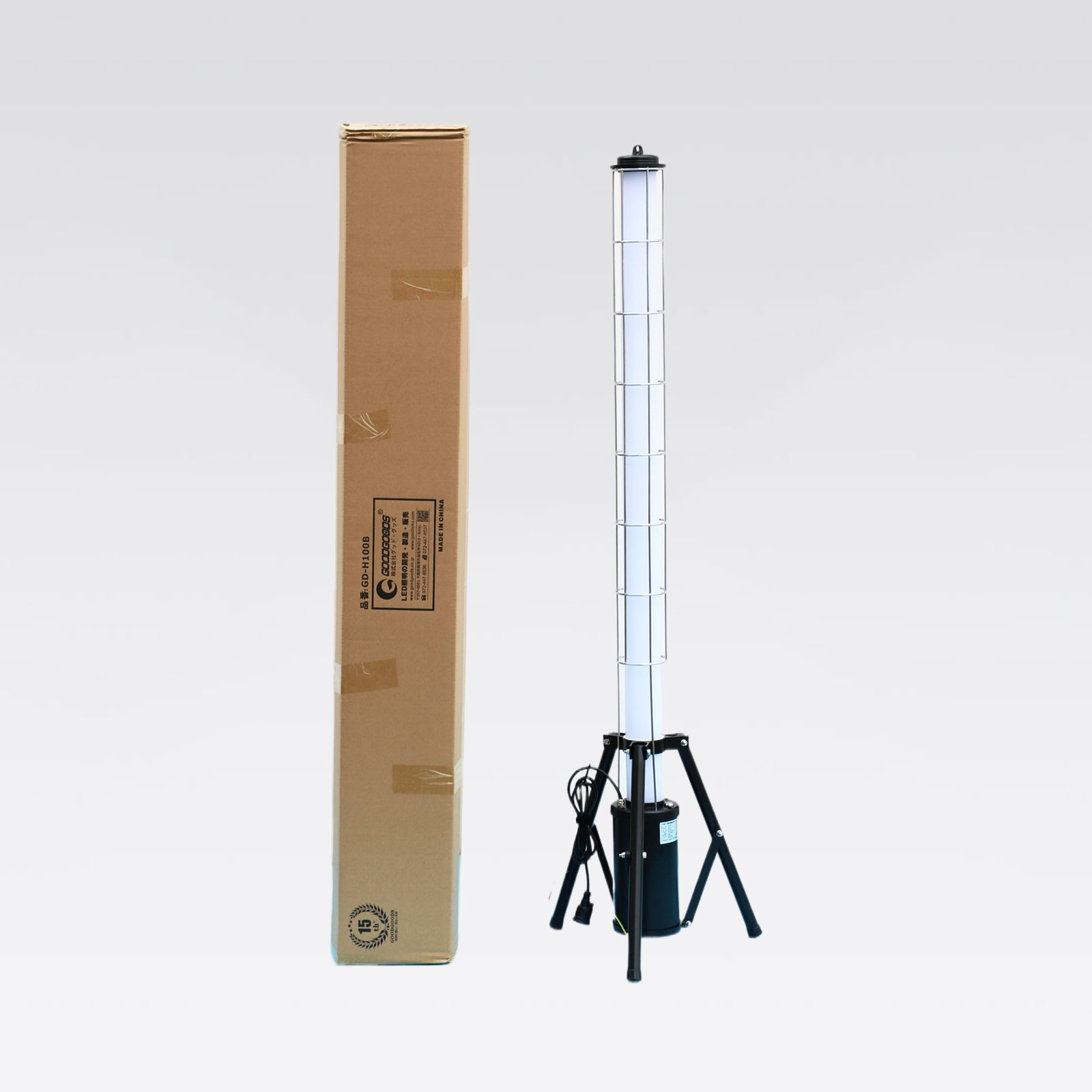 【グッド・グッズ】LED円柱ライト 100W 充電、給電兼用 2WAY電源 10000lm 収納バッグ付き GD-H100B