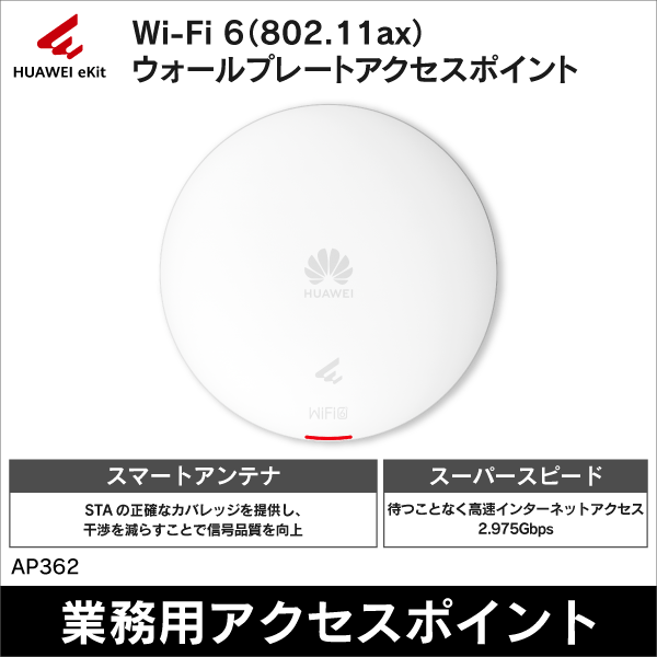 【HUAWEI】eKitEngine Wi-Fi6（802.11ax）ウォールプレートアクセスポイント（2.4GHz（2×2 MIMO）+5GHz（2×2 MIMO）、消費電力11.2W） AP362