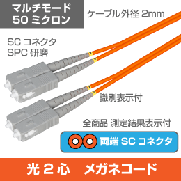 光ファイバー MM(マルチモード)用 2心メガネコード SCコネクタ SPC研磨 5m