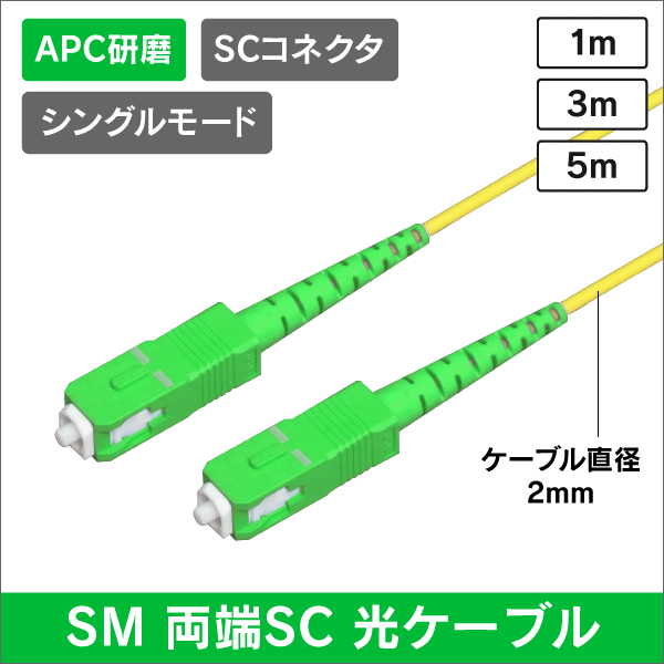 光ファイバー　シングルモード用　両端SCコネクタ　APC研磨　SM　1m