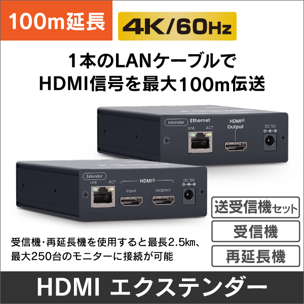 HDMI OVER IP エクステンダー 4K60Hz Cat6 100m【サイネージに最適】