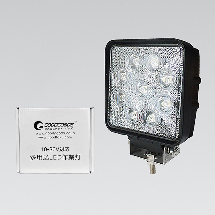 【グッド・グッズ】LED作業灯 27W 角型 2300lm DC10～80V兼用 9連 LD27F